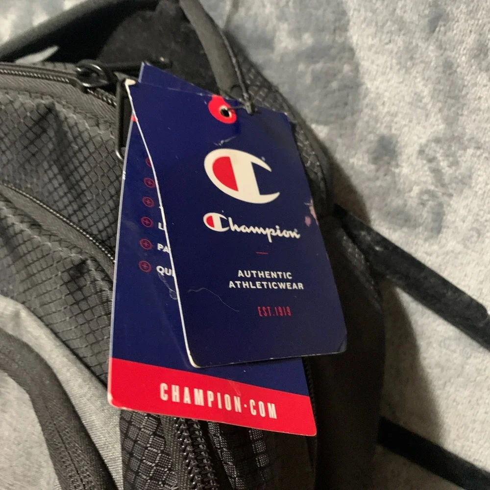 Champion Authentic Gray Black Ripstop Backpack School Travel Bag NWT